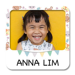 Square Photo Name Label - Animal Party