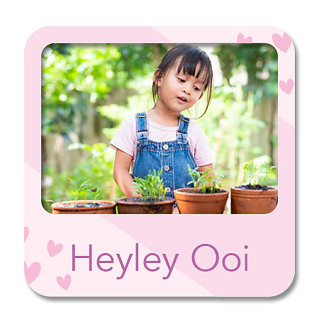Square Photo Name Label - Pink Hearts