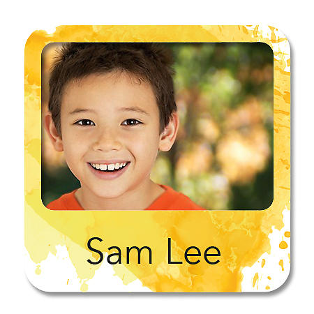 Square Photo Name Label - Yellow Splash